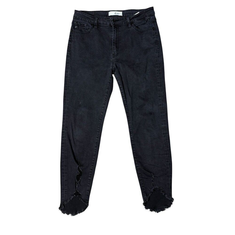 Kancan Black Skinny Jeans Frayed Tulip Hem Size 11/29